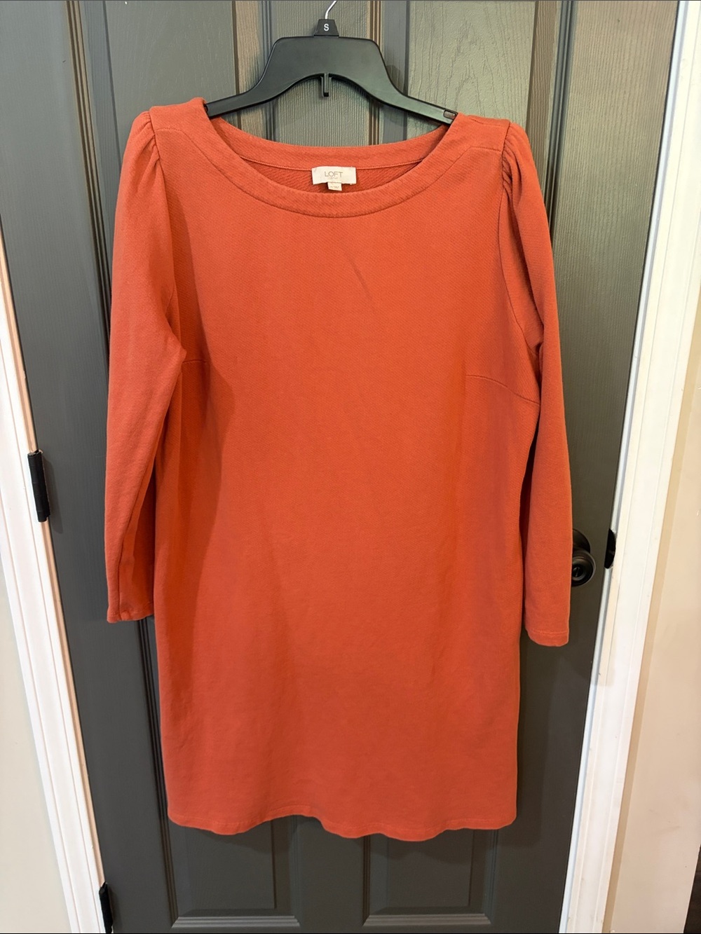 LOFT Rust Orange 3/4 Sleeve Cotton Shift Dress